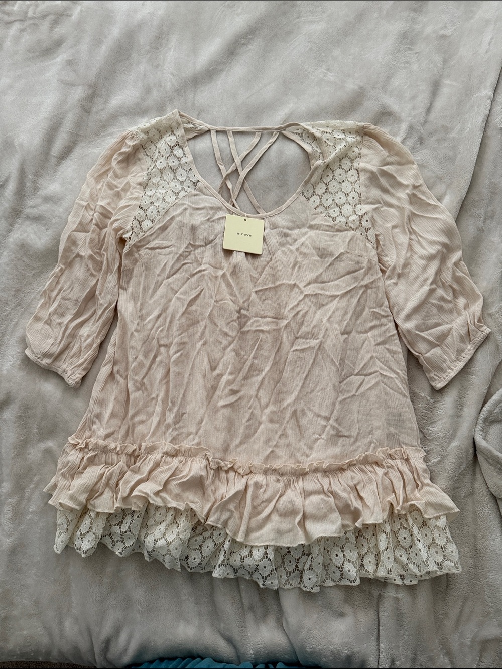 A’reve Valentina Lace Flounce Top – Cream Boho Ruffle Blouse